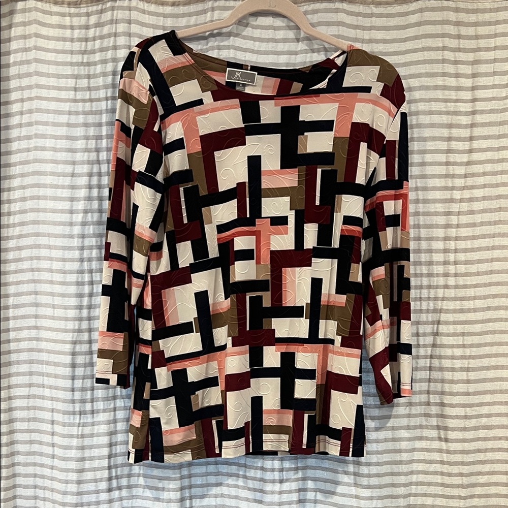 JM Collection Multicolor Geometric Three Quarter Sleeve Top